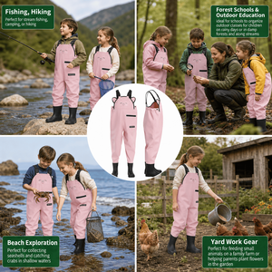 Senshuo Salopette de pêche rose macaron avec oreilles d'animaux 3D, robuste, antidérapante, avec bottes intégrées pour filles - Product Image 4