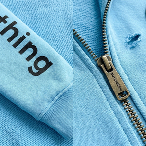 Blouson à capuche zippé pour homme bleu clair multi-patchs tendance 2026, style vintage déchiré, streetwear, esthétique Y2K Cyber - Product Image 5