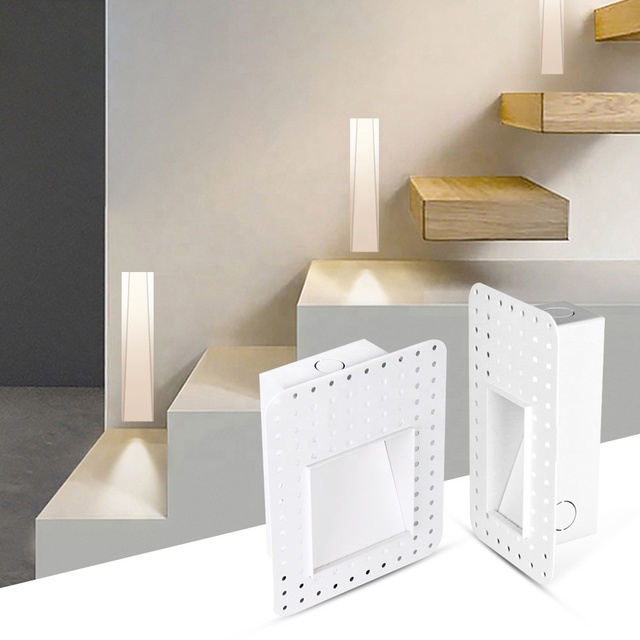 Pir Motion Sensor Frameless LED Step Light for Balcony Hall Home 3000K Warm White Recessed Matt White 3W Square Led Stair Lamp