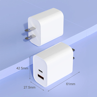 Adaptor pengisi daya Cepat PD 20W Qc3.0, pengisi daya Cepat Tipe C dan USB a untuk ponsel