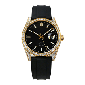 Montre mécanique pour homme en moissanite, plaquée or, luxe, avec lunette semi-incrustée de diamants, cadran non serti, fenêtre de date, personnalisable, qualité supérieure - Product Image 2