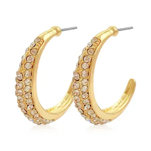 Goldtone Hoops trang trí bằng đá lấp lánh dát Bông tai đánh bóng mạ vàng pha lê Hoop Bông tai