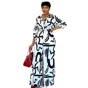 Conjunto de Dos Piezas para <span class=keywords><strong>Mujer</strong></span>, Primavera-Verano, Talla Grande, Pantalones Largos Estampados, Estilo Europeo Americano para Comercio Exterior en <span class=keywords><strong>Amazon</strong></span>, Camisa Transfronteriza - Product Image 5