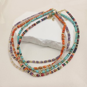 Collier <span class=keywords><strong>Heishi</strong></span> personnalisé en pierre naturelle pour femmes Améthyste Cylindre de pierres précieuses Chaînes de <span class=keywords><strong>perles</strong></span> en acier inoxydable Bijoux - Product Image 4