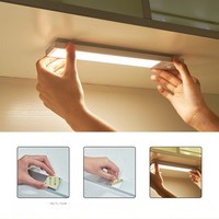 Lampu Strip LED Magnetik Ultra Tipis, Sensor Gerak PIR Pintar, Lampu Malam Kabinet Anggur yang Dapat Diisi Ulang