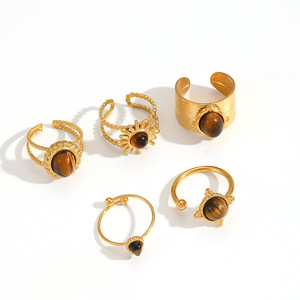Fashion <b>Rings</b> Women's Tiger Eye Inlay Gold Tone Open Design Geometric Sun Shape <b>Statement</b> Jewelry Gift - Product Image 4