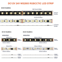 Nouvel Article Bande LED Adressable RGBCCT DC24V 12V 5M 60 LED/m 84 LED/m WS2805 Pixel RGB CW WW 5-en-1 4 Broches SPI RGB CCT IC Double Blanc