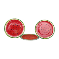 Assiettes en mélamine de 8 pouces en forme de pastèque, vaisselle ronde en plastique, plats à dessert pour les repas et les collations