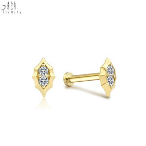 Pendientes de Diseño Simple y Elegante, Venta al Por Mayor, Oro Sólido de 14K, Diamante Natural, Pendientes Finos de un Solo Diamante - Product Image 1