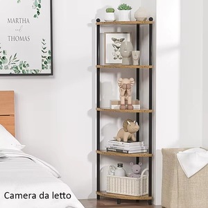 4 Tier Bamboo <b>Corner</b> Shelf Storage Unit For Kitchen Bathroom Living Room <b>Standing</b> Type Iron Frame Brown Color - Product Image 3