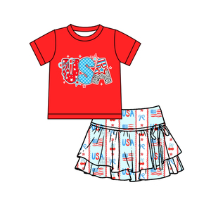 Conjunto de Falda con Estampado de Bandera del 4 de Julio para Niña, Modelo GSD3747, Venta al por Mayor, Ropa de Verano sin Mangas para Niñas - Product Image 4