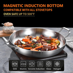 Poêle à frire en acier inoxydable à trois couches, 12 pouces, ustensile de cuisine rond durable pour cuisinière - Product Image 4
