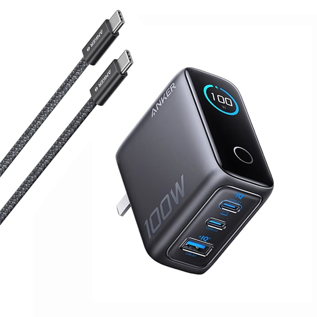 Anker Nano 100W GaN Phone Charger 3 Port Fast Charging USB Wall Charger Ai Smart Display Charger PD QC Charging with 240W Cable
