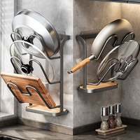 Support mural de comptoir de cuisine autoportant pour casseroles Support de rangement pour casseroles Support suspendu à 3 niveaux Support pour couvercle de casseroles