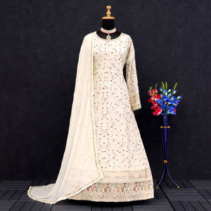 Ensemble Anarkali brodé pour femme, longueur ras du sol, avec dupatta, tenue traditionnelle indienne et pakistanaise pour mariage, coupe ample - Product Image 1