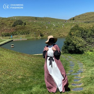 Holiday Outdoor Perfect Outfits Two Colors Patching Open Abaya Islamic Dubai Fashion Cardigan <b>Kaftans</b> 1438# - Product Image 5