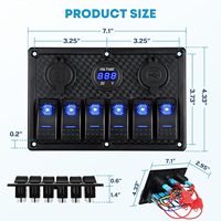 Panel de interruptores basculantes de 12V con USB y voltímetro LED, cargador de coche, 6 interruptores marinos, panel de interruptores basculantes impermeable para barco, Jeep, RV