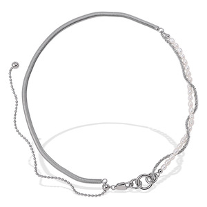 สร้อยคอไข่มุกน้ำจืดสองชั้น สร้อยคอเหล็กกล้าไร้สนิมสำหรับผู้หญิง เครื่องประดับสำหรับงานปาร์ตี้ ดีไซน์ไม่สมมาตร - Product Image 5