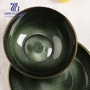 Assiettes de présentation <span class=keywords><strong>en</strong></span> <span class=keywords><strong>verre</strong></span> <span class=keywords><strong>gravé</strong></span> vert vintage de 13 pouces, vaisselle <span class=keywords><strong>en</strong></span> <span class=keywords><strong>verre</strong></span> transparent avec bord doré, vente <span class=keywords><strong>en</strong></span> gros - Product Image 5