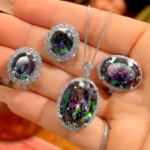 9 Trending 2026 New Arrivals <b>Gold</b> Plated Vintage Copper 15*20-13*18mm Oval Cut Cubic Zirconia 3 Pieces Set Big Jewelry Set Women - Product Image 1