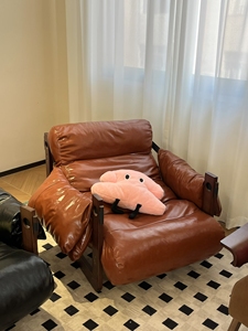 Fauteuil de style Percival Lafer rétro, fauteuil de salon en cuir brun de luxe, chaise en bois massif de style moderne du milieu du siècle pour le salon - Product Image 4