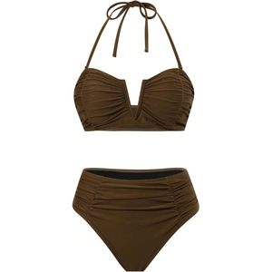 FOXA Women's 3 Piece Bandeau <b>Bikini</b> <b>Set</b> High Waisted Swimsuit With Sheer Cover Up <b>Skirt</b> Bathing Suit - Product Image 3
