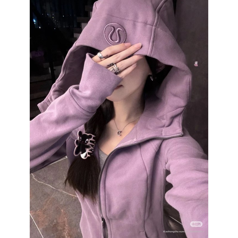 Lulu Original Breathable for for Hoodie Full-zip Hooded Yoga Shirt Slim-fit Casual Top Jacket