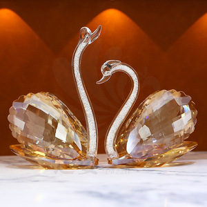 <b>Crystal</b> Glass Swan Figurine Champagne Color Cut Glass Home Decoration Gift - Product Image 2