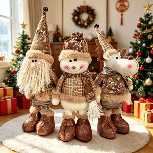 LINGKAI Brown Sequin Retractable Handcrafted Eco-Friendly Christmas Dolls Standing Gnome Snowman Reindeer Plush Figurines <b>Table</b> - Product Image 3