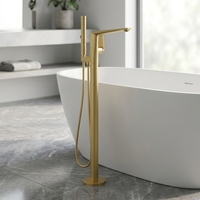 Robinet de baignoire de luxe moderne en laiton brossé doré non revêtu, mitigeur de bain à levier unique avec douchette à jet doux en céramique pour salle de bain d'hôtel