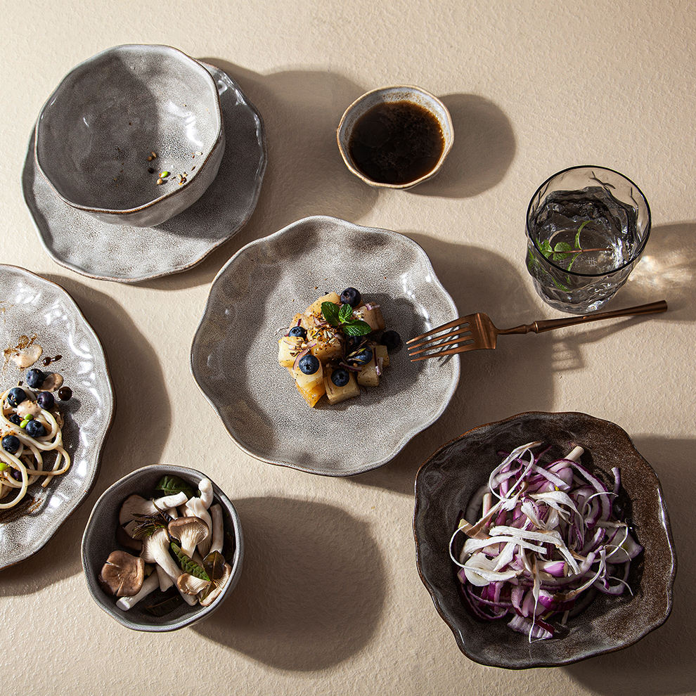 Japandi haki sır benekli tasarım ev sanat wabi-sabi yemek takımı