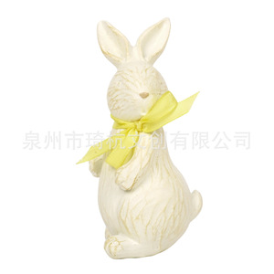 Figurine de lapin en résine minimaliste nordique avec ruban jaune, décoration pour la maison, salon, bureau, artisanat artistique, cadeau - Product Image 4