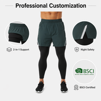 Shorts de sport pour homme en satin uni personnalisés, 2 en 1, avec bandes réfléchissantes |   Usine BSCI |   Quantité minimum de commande : 50 |   OEM ODM Sur mesure Respirant