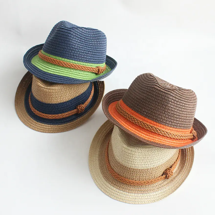 Moda çocuklar anne kısa ağız çocuk hasır şapkalar yaz seyahat caz şapka kızlar için disket Fedora plaj şapkaları Unisex