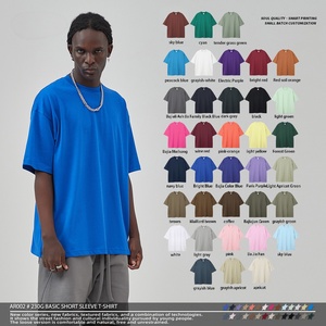 T-shirt à manches courtes pour homme en coton 230G, coupe ample, style streetwear, couleur unie, col rond, jersey respirant - Product Image 2