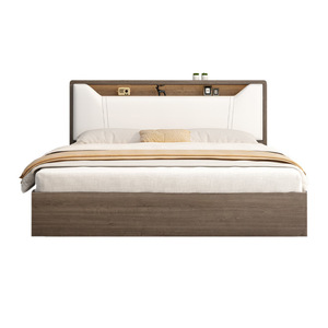 Lit plateforme moderne Love Zone avec base en bois résistant à l'eau, tête de lit rembourrée et étagère de rangement pour chambre d'hôtel ou d'appartement commercial - Product Image 1