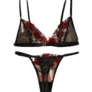 Conjunto de lencería sexy para mujer, encaje negro bordado, transparente, dos piezas, disfraz de ropa interior - Product Image 5