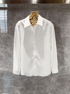 Camicia a maniche lunghe da uomo autunno Versatile alla moda da uomo con Design paillettes di fascia alta in bianco e nero - Product Image 2