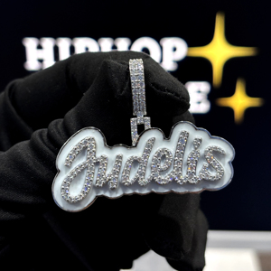 Custom <b>White</b> Enamel Moissanite <b>Name</b> Pendant <b>Gold</b> Plated Iced Out Hip Hop Style Letter <b>Necklace</b> for Men & Women - Product Image 1