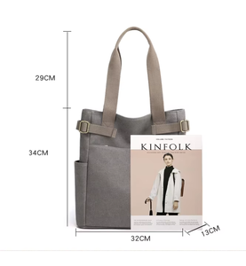 กระเป๋าถือผ้าแคนวาสอเนกประสงค์คุณภาพสูง ความจุเยอะ เหมาะสำหรับการเดินทางและพักผ่อน - กระเป๋าช้อปปิ้งแบบเปิดซิป - Product Image 3