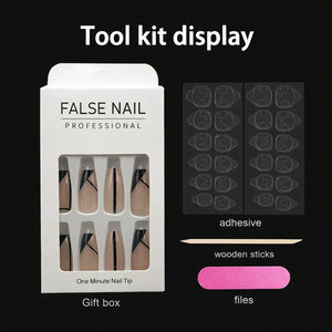 Lot de 24 faux ongles longs en forme de cercueil, avec papillons 3D et diamants, style français, luxueux et réutilisables - Product Image 6