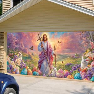 Bannière <span class=keywords><strong>de</strong></span> porte <span class=keywords><strong>de</strong></span> garage Joyeuses Pâques Jésus et les œufs avec fleurs, pour la maison, l'église, la décoration <span class=keywords><strong>de</strong></span> printemps - Product Image 6