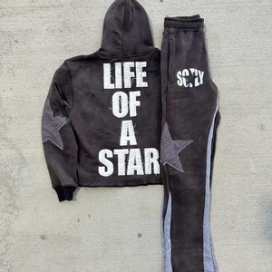 Custom Logo Streetwear <b>Embroidery</b> Acid Wash Hoodies Unisex Stacked Flared Sweat Pants Track Suits 3D Patch Hoodie and Jogger <b>Set</b> - Product Image 4