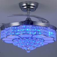 Ventilateur de plafond rétractable à pales transparentes, lustre en cristal RGB, LED dimmable avec télécommande pour la décoration résidentielle haut de gamme