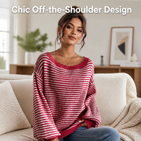 Nueva Moda al por Mayor: Suéter de Punto con Cuello Barco y Bloques de Color a Rayas para Mujer, Top Casual de Primavera-Otoño para Comercio Internacional