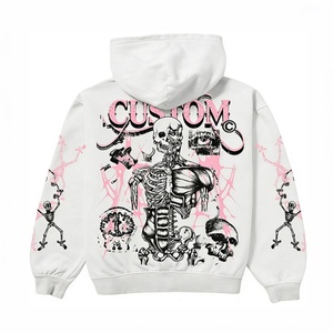Sudadera con Capucha Oversize de Felpa Gruesa con Gráfico de Esqueleto Personalizado, Estilo Streetwear Y2K, Rosa Gótico Vintage - Product Image 2