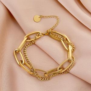 Pulsera Doble de Acero Inoxidable con Colgante de Cadena Dorada, Estilo Retro, Moderna y Elegante para Mujer - Product Image 3