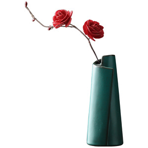 Shangyan <b>Ceramic</b> <b>Vase</b> Dark Green Irregular Shape Handmade Minimalist Floral Display Table Decoration - Product Image 5