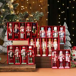 Ensemble de figurines de soldats casse-noisettes en bois peintes à la main, décoration de table de Noël, cadeau de fêtes, souvenir d'entreprise - Product Image 4