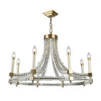 Lustre moderne de luxe en cuivre pour la décoration de la maison, salon, chambre à coucher, villa américaine, cube de cristal rond, ligne plate